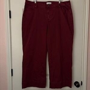 Lane Bryant Jewel Red Burgundy Flex Magic Waistband Mid Rise Wide Leg‎ Career